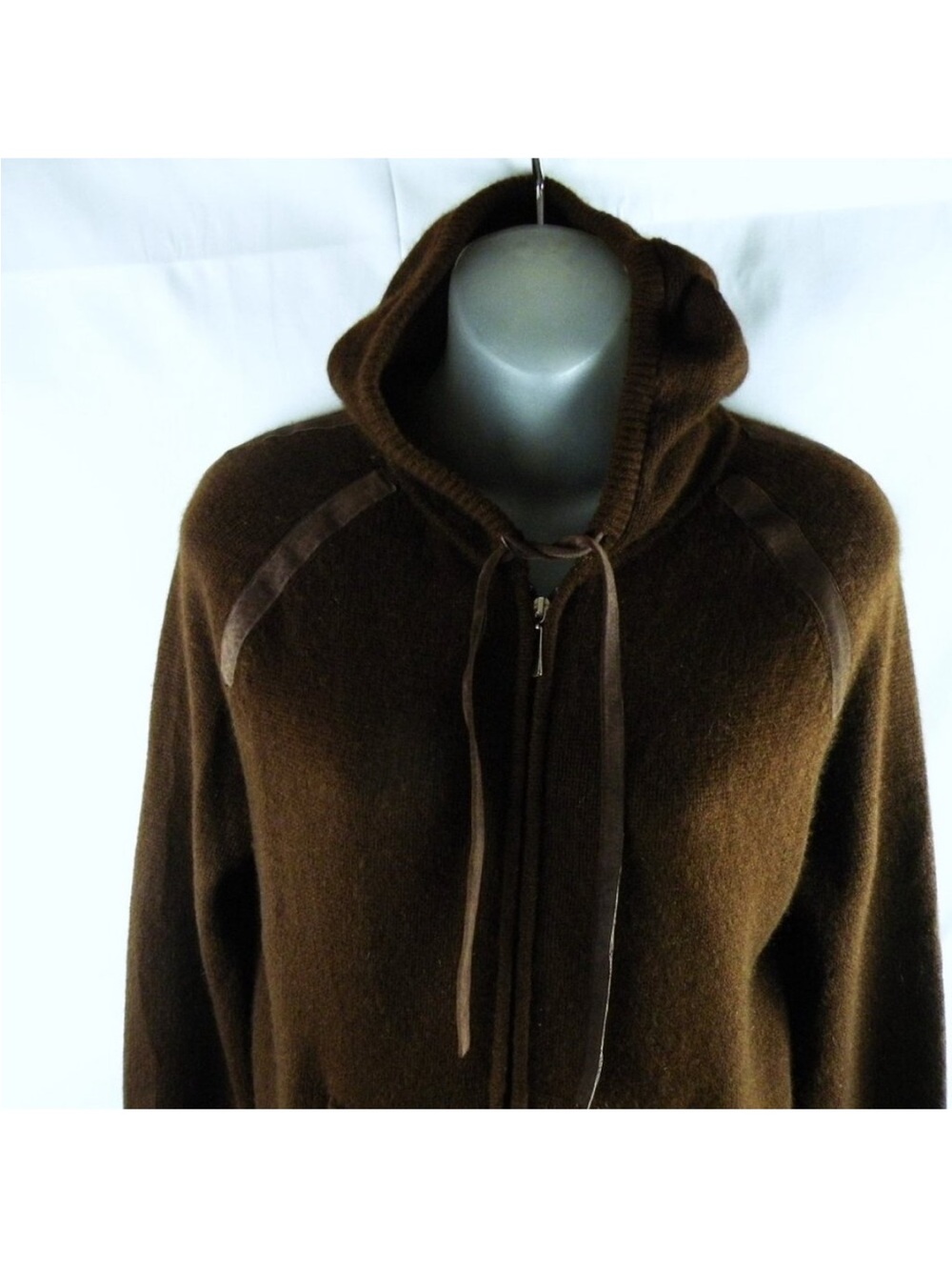 Maika sz m Brown cashmere and suede Hooded Zip Sweater